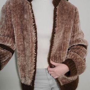 Vintage Open Front Chunky Knit Shag Blanket Carpet Cardigan